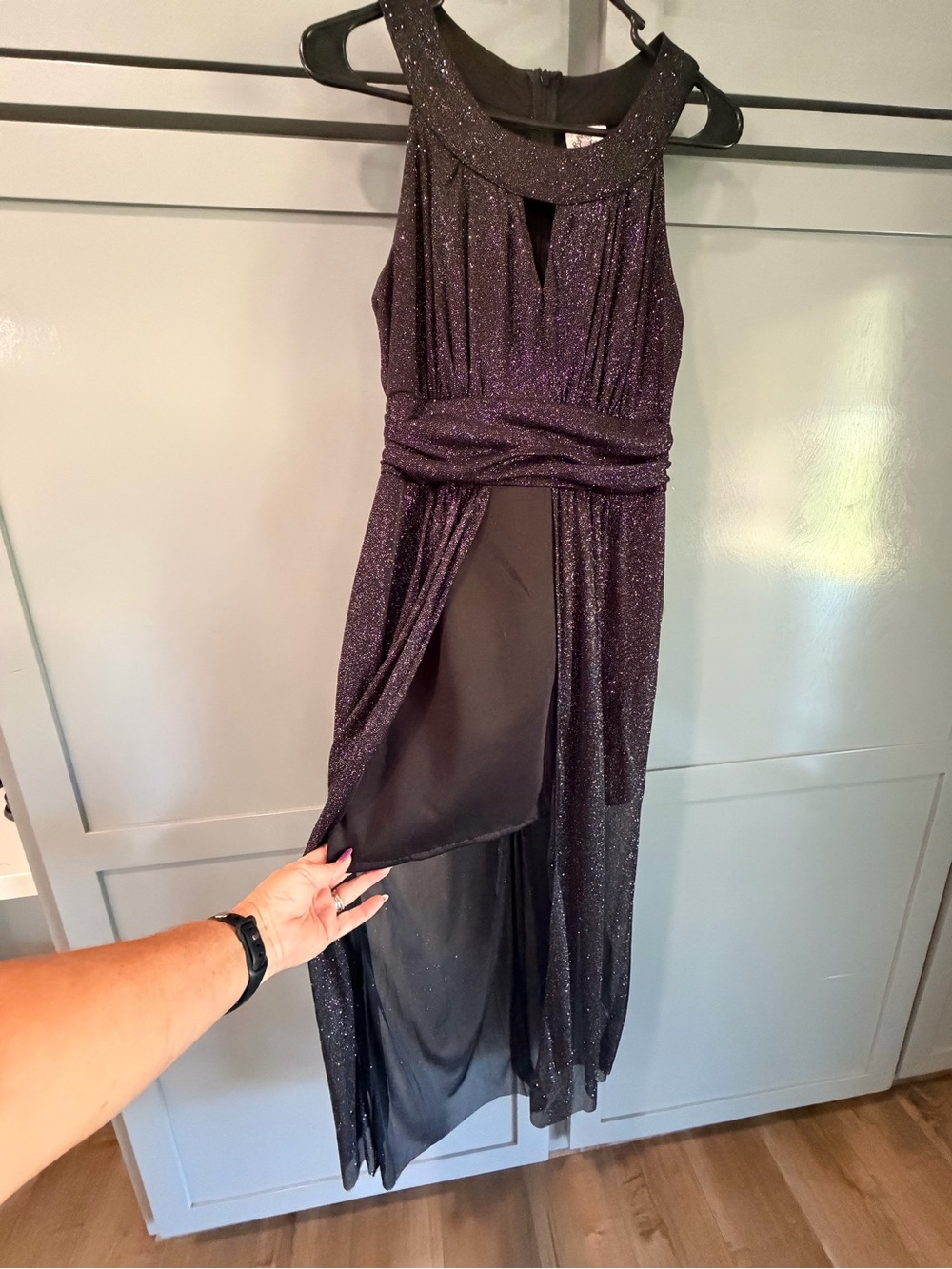Storm Glimmering Black High Low Sleeveless Maxi Dress Sz L - Picture 2 of 6
